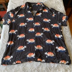 No Boundaries Black Tropical Print Men's Shirt XL